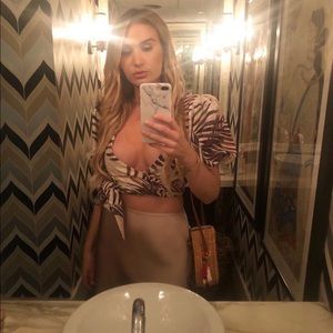 COPY - Patbo wrap around top. Worn once. Super cute print. Shows cleavage